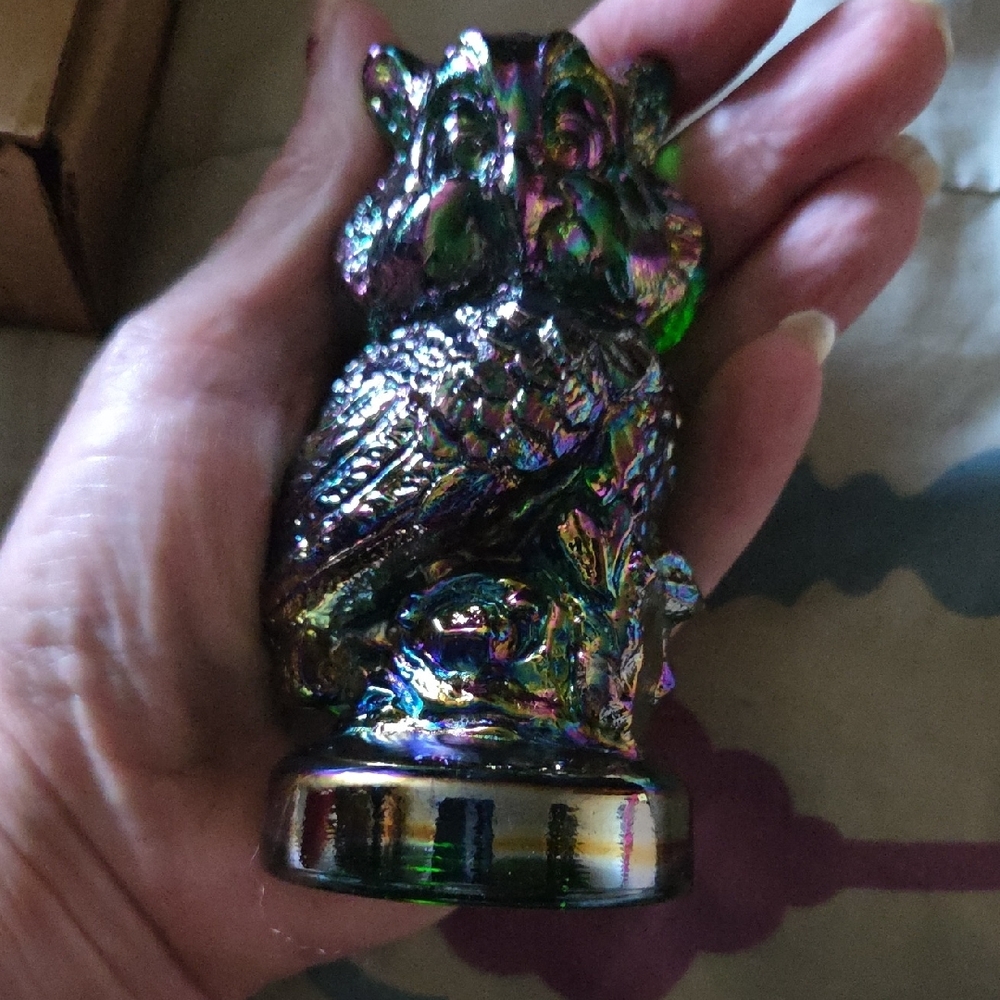 Joe St Clair Carnival Iridescent Owl Figurine.